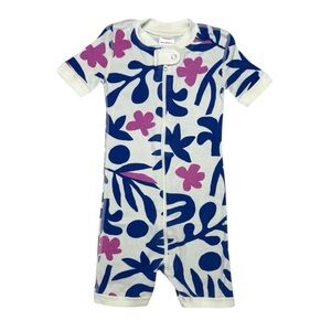Hanna Andersson Floral Fronds Organic Cotton Shortie Sleeper Cream Blue 3T (90)